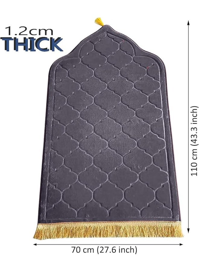 أكاليكس سجادة صلاة منقوشة، سطح مخملي مانع للانزلاق، سجادة صلاة إسلامية بتصميم جديد، سجادة صلاة مبطنة سميكة للرجال والنساء، هدية عيد رمضان، رمادي، 70 × 110 سم - Image 3